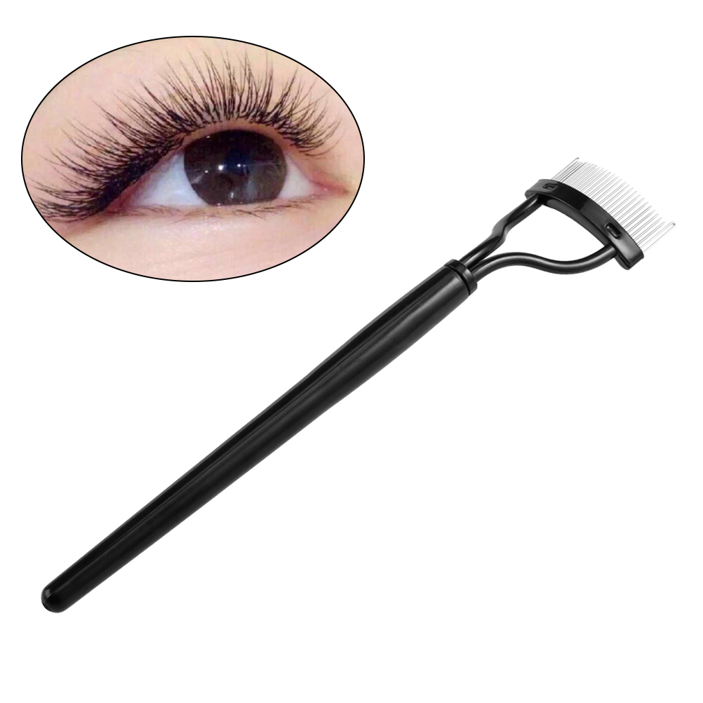 Eyelash Comb with Metal Teeth for Daily Use Ergonomic Handle Black 7.5 x 1.5 inches
